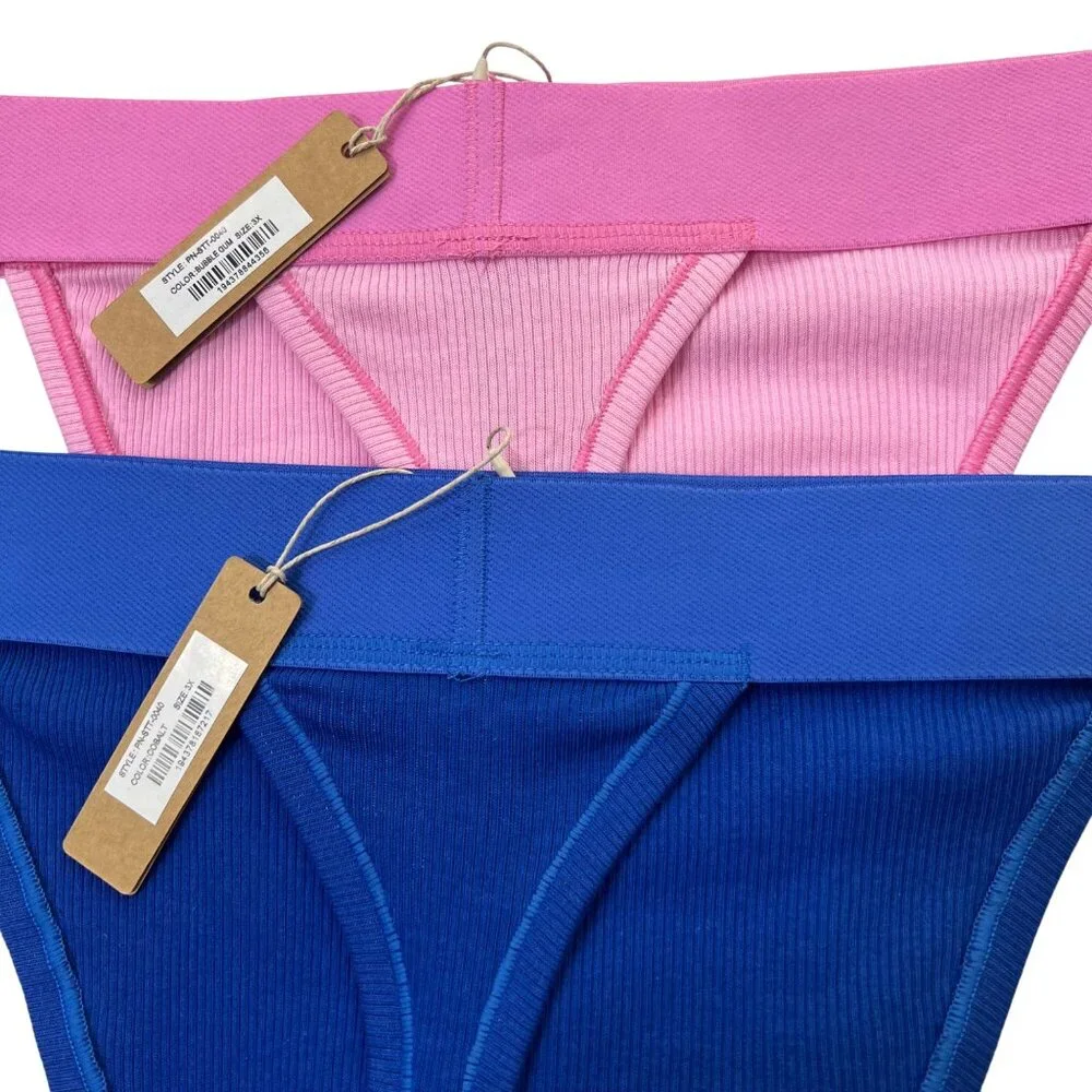SKIMS Cotton‎ Rib Thong Lot of 2 Bubble Gum Cobalt 3X